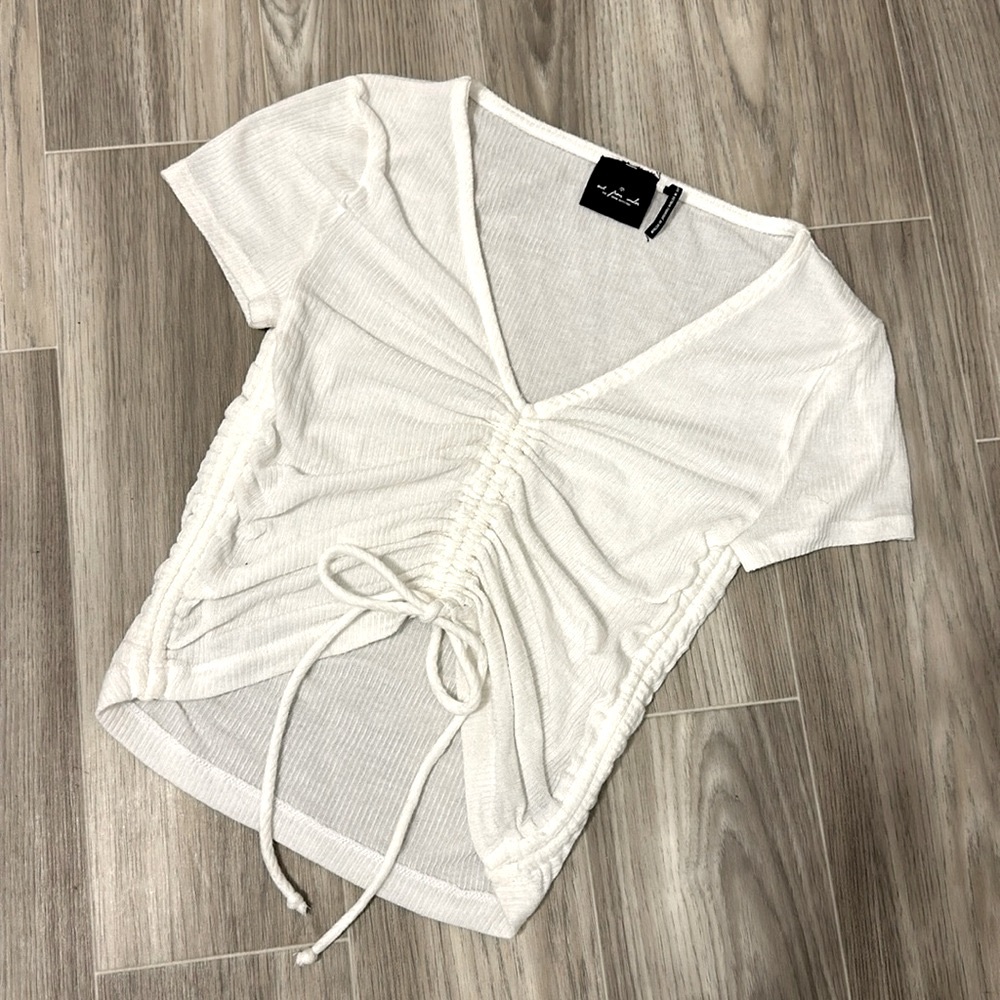 White Ruched, Out From Under, V-Neck Top, By Urban Outfitters